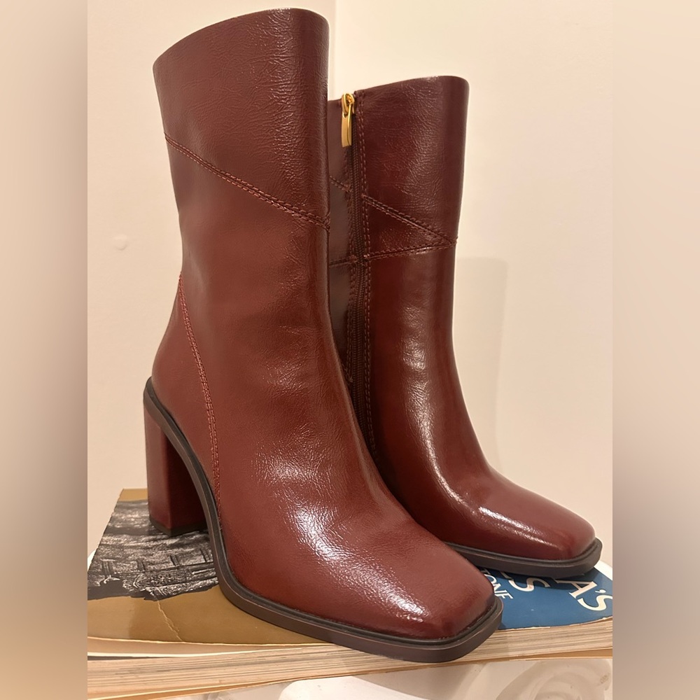 Franco Sarto Stevie mid-calf boots in wine 7.5